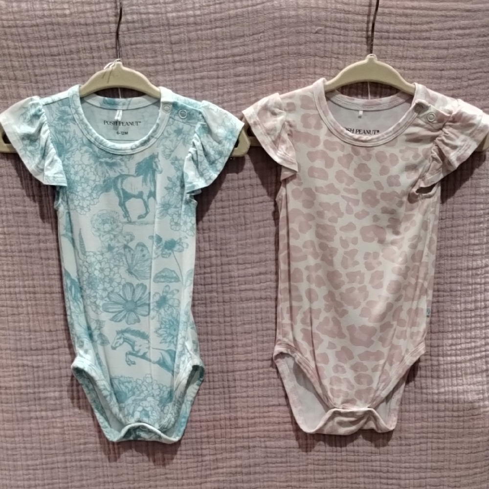 Posh Peanut Ruffle Sleeve Bamboo Bodysuits Set 6-12 mo